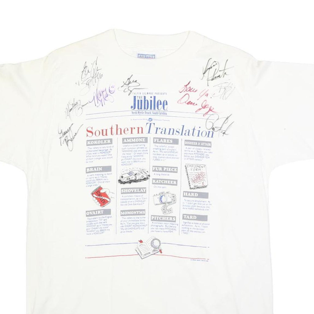 ALL SPORT Mens White Southern Translation Graphic T-Shirt L Short Sleeve Crew