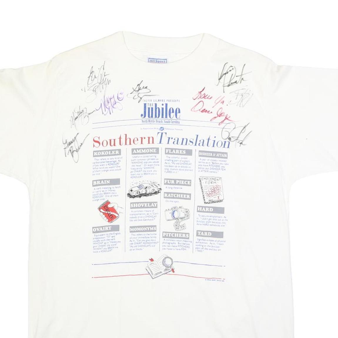 ALL SPORT Mens White Southern Translation Graphic T-Shirt L Short Sleeve Crew