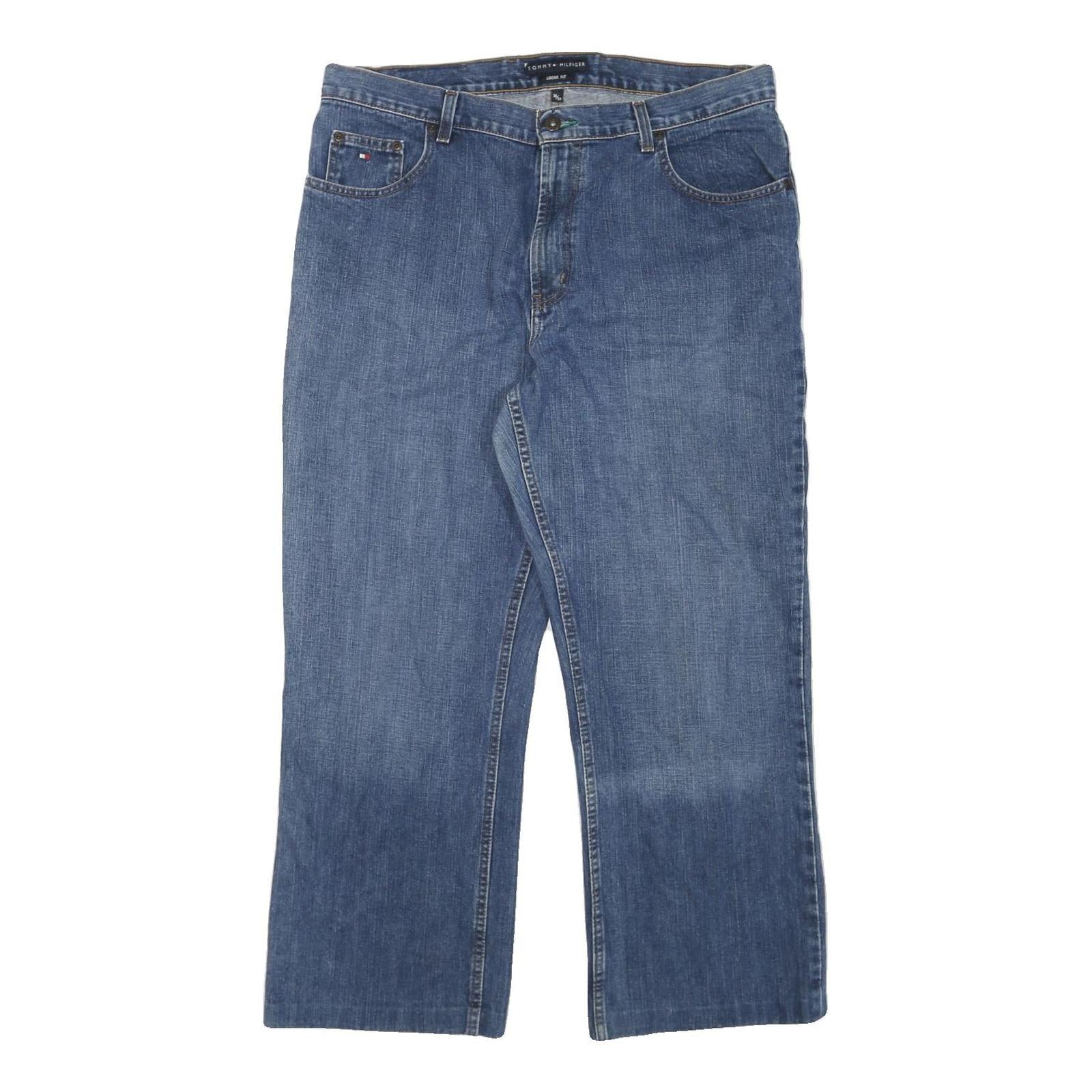 TOMMY HILFIGER Mens Regular Blue Denim Jeans W36 L28 Classic Cotton Blend Zip