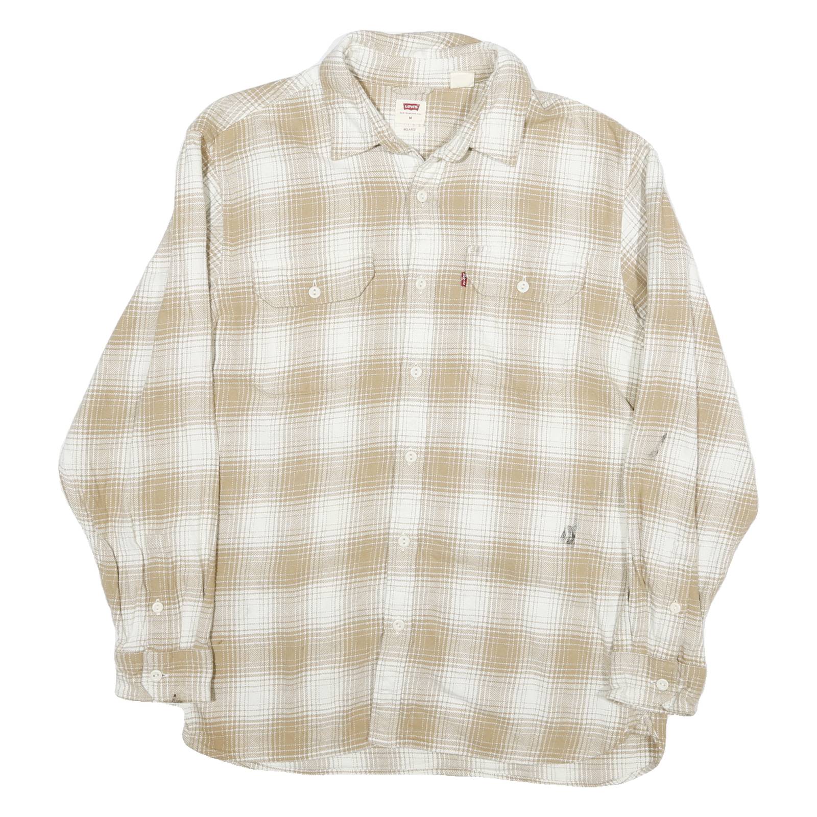 LEVI'S Mens Beige & White Check Shirt M Cotton Blend Casual Button Shirt