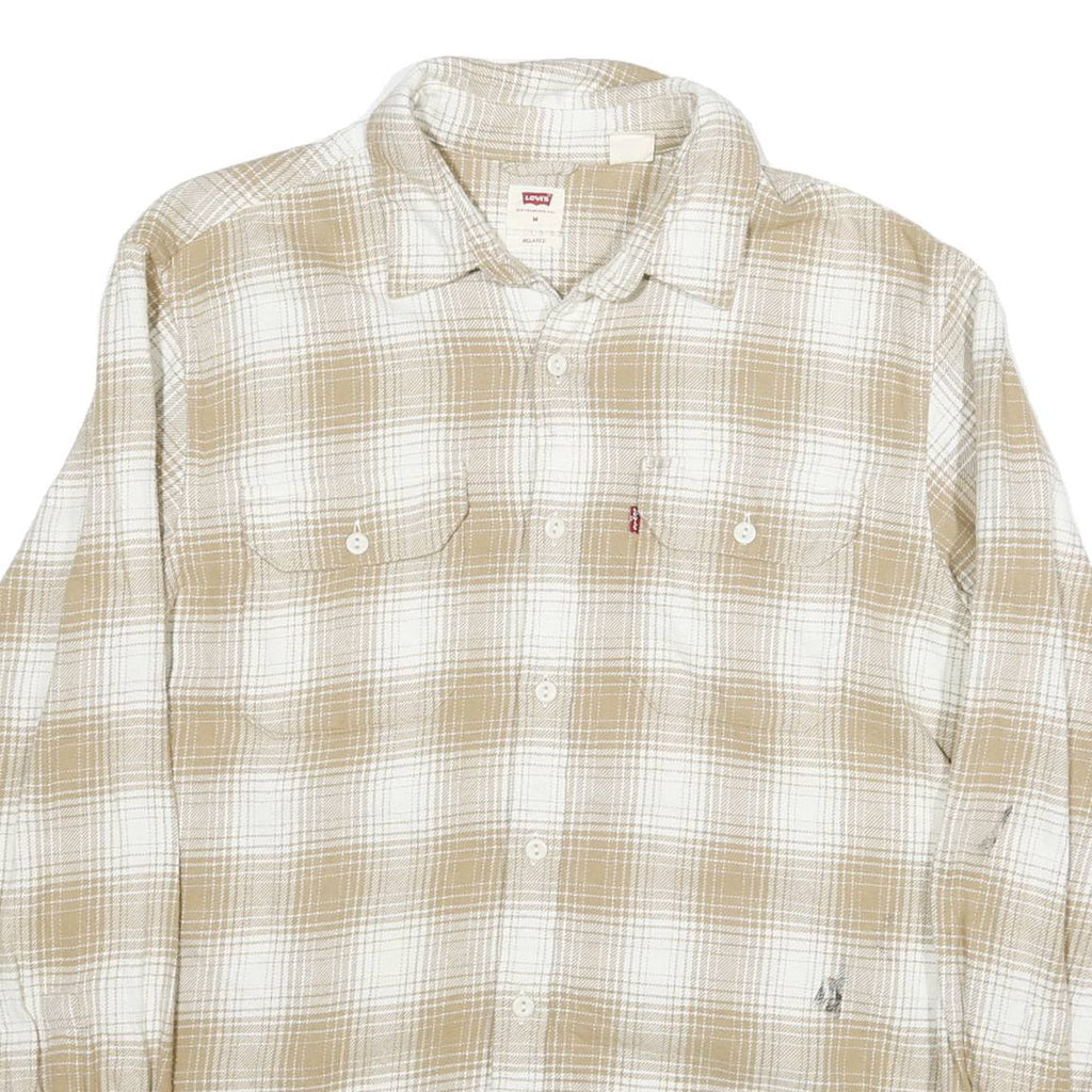 LEVI'S Mens Beige & White Check Shirt M Cotton Blend Casual Button Shirt