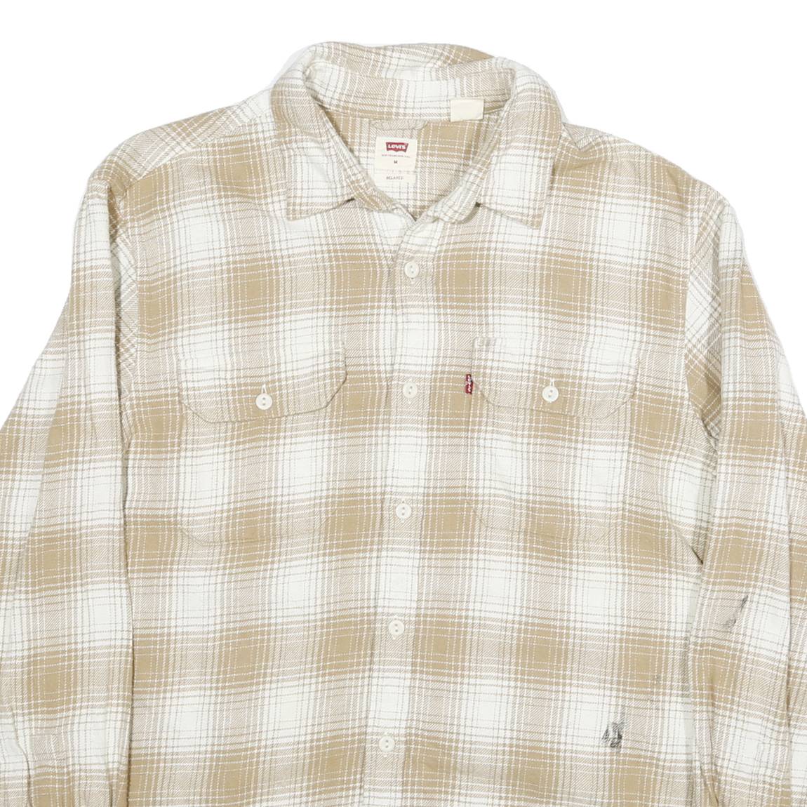LEVI'S Mens Beige & White Check Shirt M Cotton Blend Casual Button Shirt