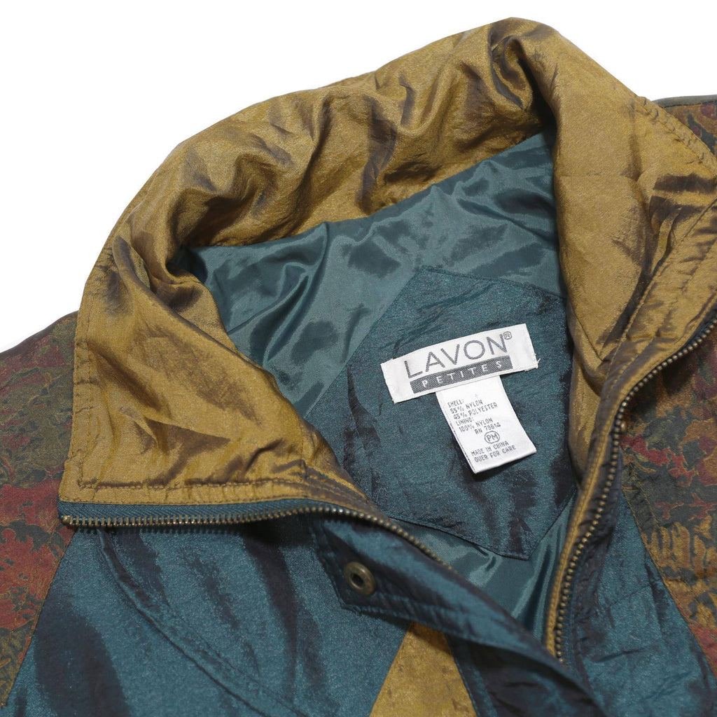 LAVON PETITES Womens Teal & Gold Vintage Polyester Blend Jacket M Woven