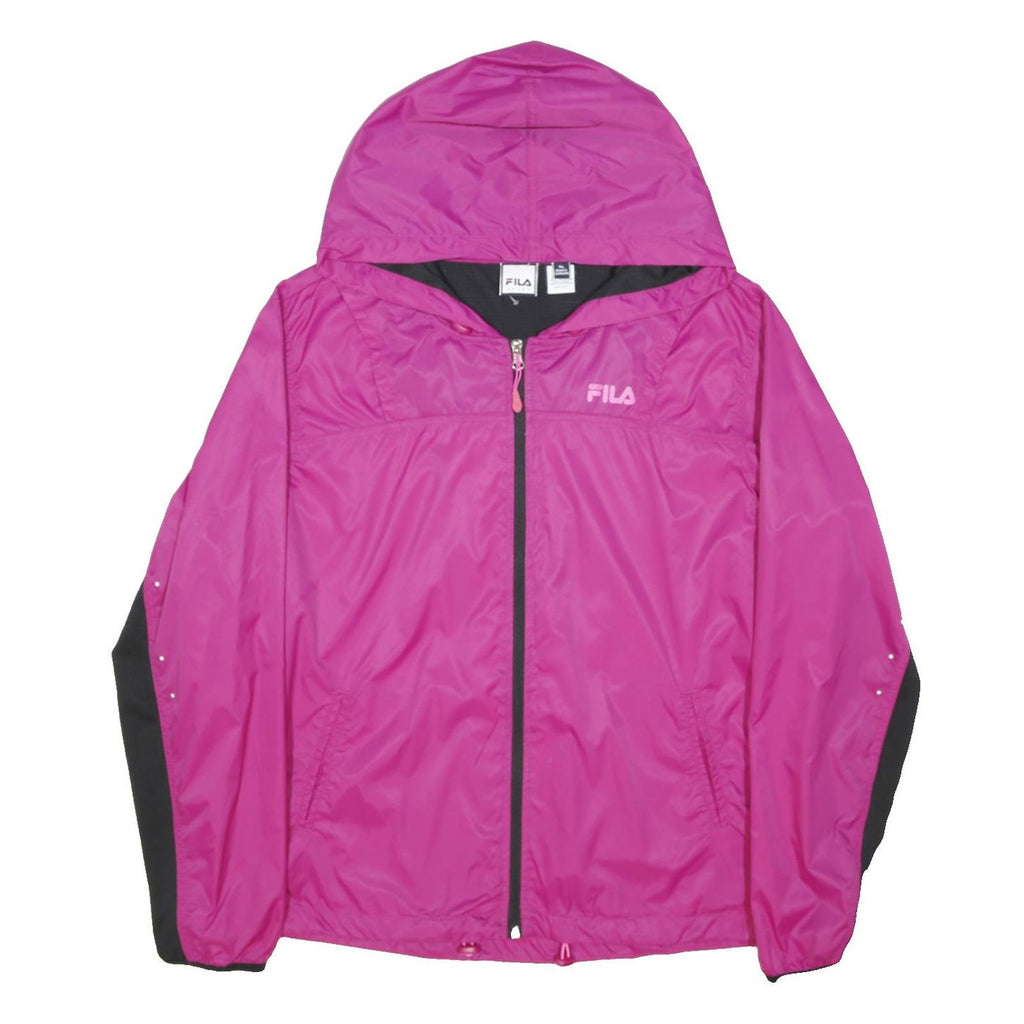 FILA Womens Pink & Black Jacket XL Polyester Blend Plain Zip Hooded Casual
