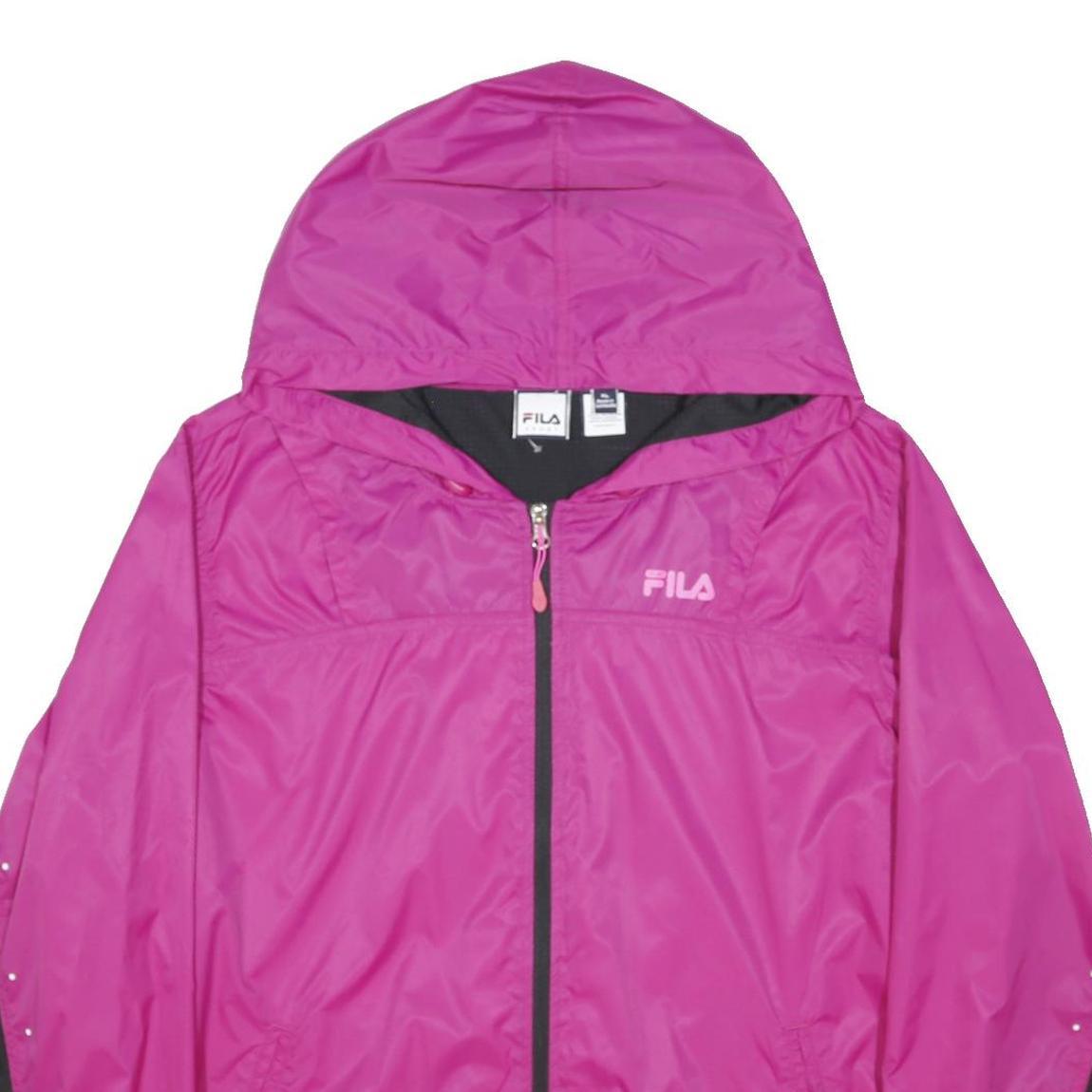FILA Womens Pink & Black Jacket XL Polyester Blend Plain Zip Hooded Casual