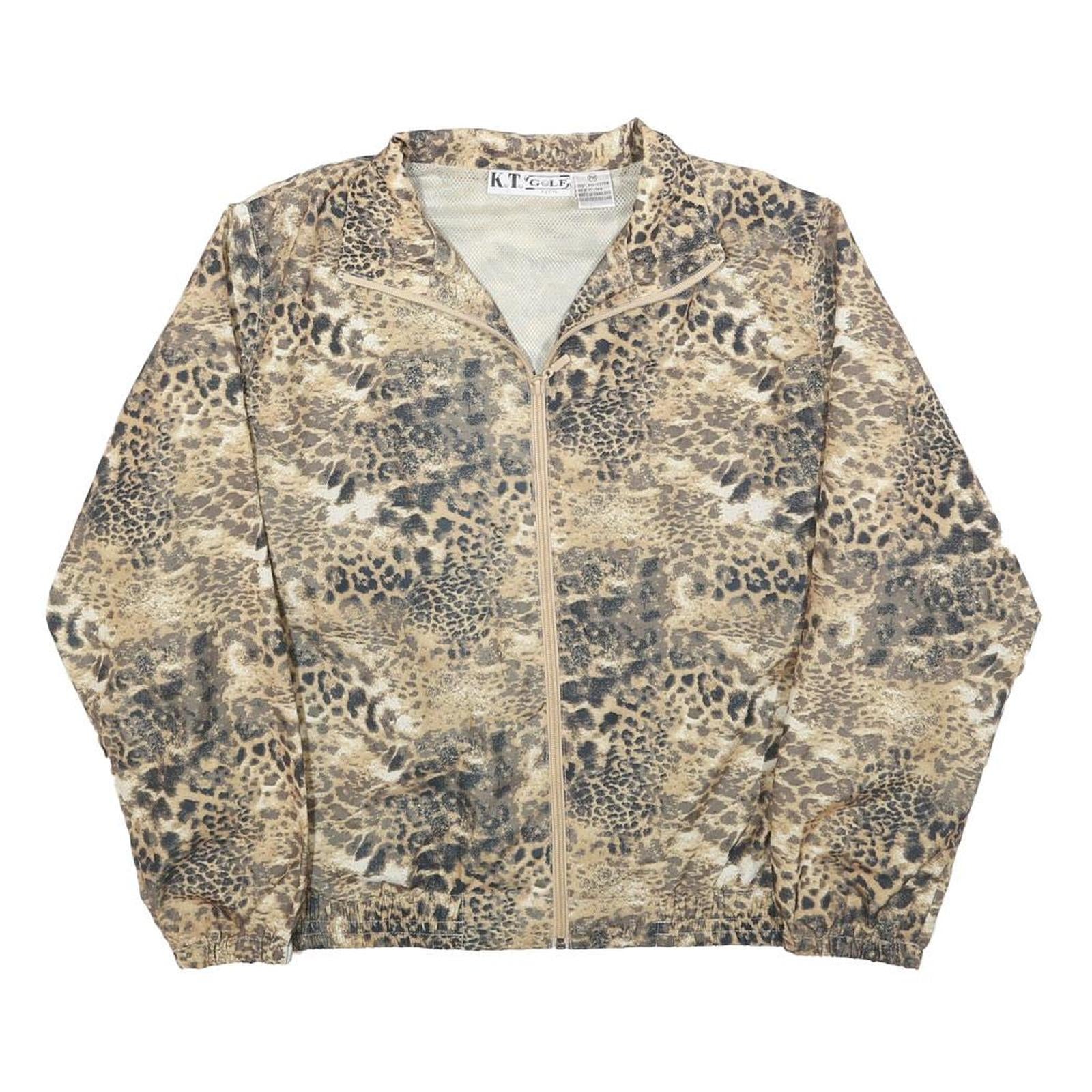 KT GOLF Womens Beige Animal Print Lightweight Jacket M Polyester Zip