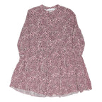 WAREHOUSE Womens Pink & Black Spot Print Day Viscose Dress Long Sleeve Midi UK