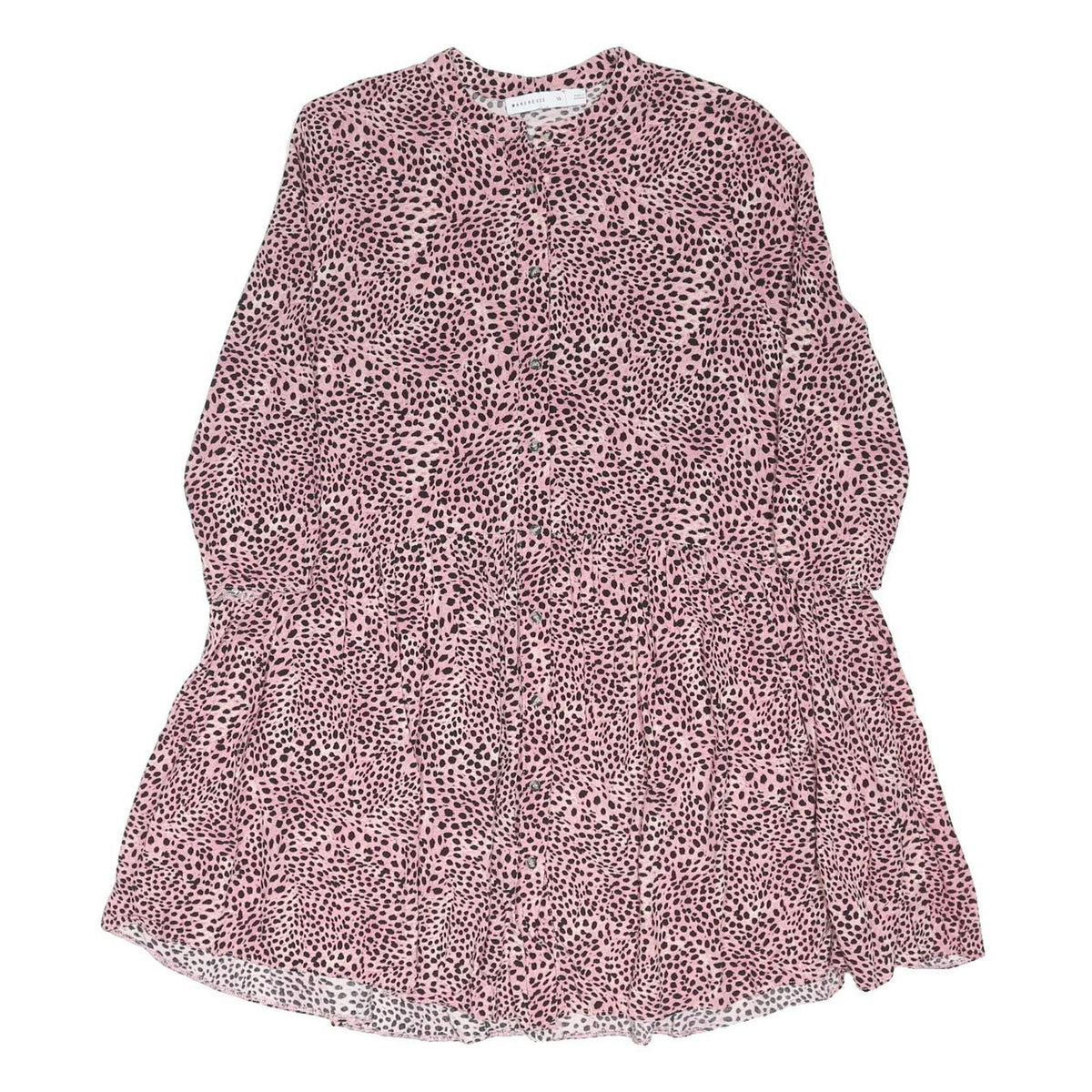 WAREHOUSE Womens Pink & Black Spot Print Day Viscose Dress Long Sleeve Midi UK