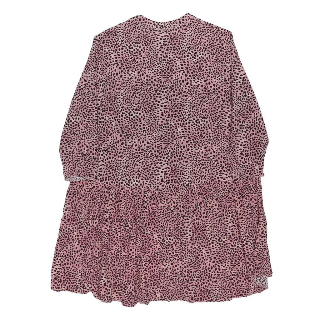 WAREHOUSE Womens Pink & Black Spot Print Day Viscose Dress Long Sleeve Midi UK