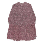 WAREHOUSE Womens Pink & Black Spot Print Day Viscose Dress Long Sleeve Midi UK
