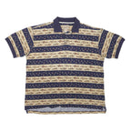 WOOLRICH Mens Navy & Beige Fish Pattern Short Sleeve Polo Shirt XL Casual Cotton