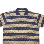 WOOLRICH Mens Navy & Beige Fish Pattern Short Sleeve Polo Shirt XL Casual Cotton