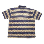WOOLRICH Mens Navy & Beige Fish Pattern Short Sleeve Polo Shirt XL Casual Cotton