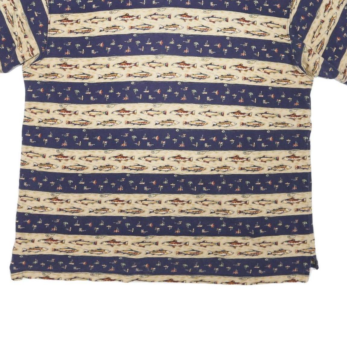 WOOLRICH Mens Navy & Beige Fish Pattern Short Sleeve Polo Shirt XL Casual Cotton