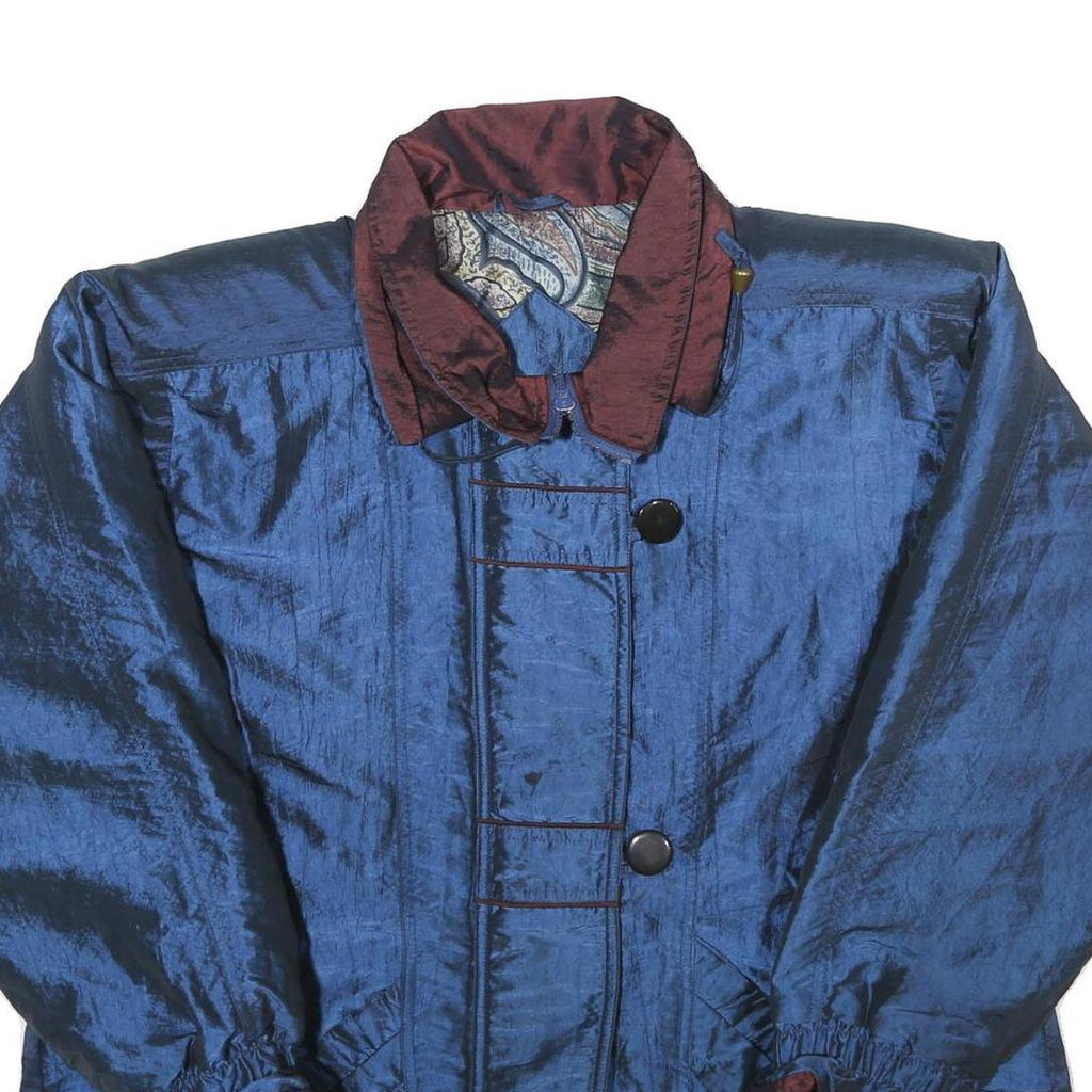 Womens Blue & Burgundy Nylon Zip Jacket L Plain Casual Lightweight Outerwear