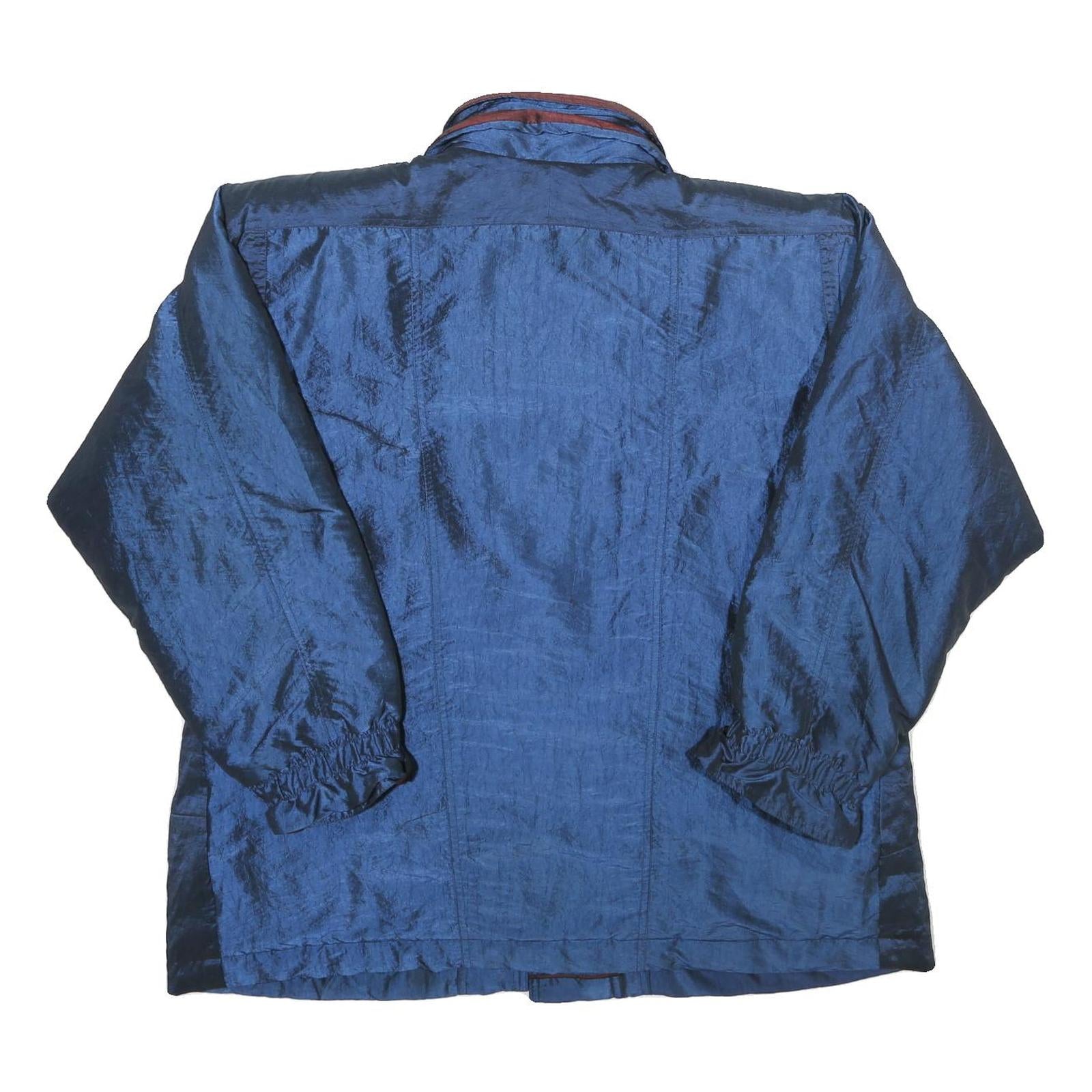 Womens Blue & Burgundy Nylon Zip Jacket L Plain Casual Lightweight Outerwear