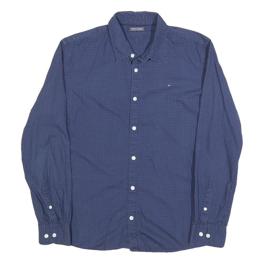 TOMMY HILFIGER Mens Blue Pattern Shirt S Cotton Blend Casual Button Shirt