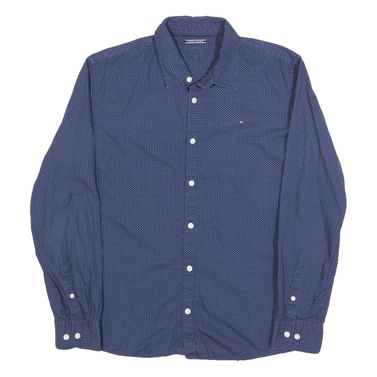 TOMMY HILFIGER Mens Blue Pattern Shirt S Cotton Blend Casual Button Shirt