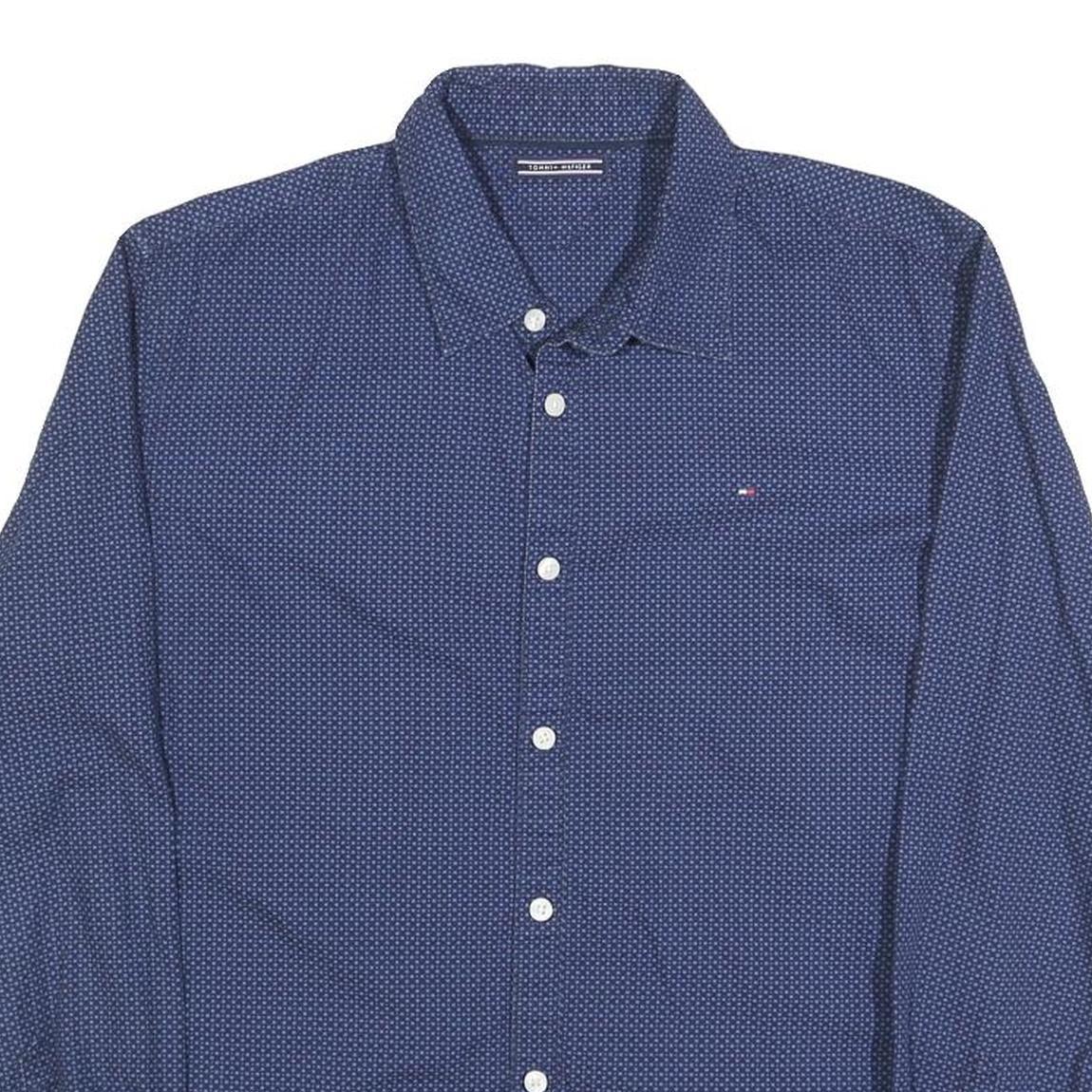 TOMMY HILFIGER Mens Blue Pattern Shirt S Cotton Blend Casual Button Shirt