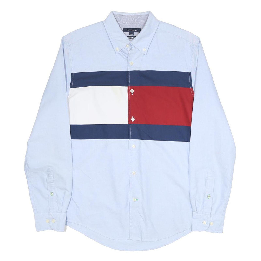 TOMMY HILFIGER Mens Blue Navy & Red Block Cotton Shirt M Button-Down Long Sleeve