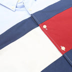 TOMMY HILFIGER Mens Blue Navy & Red Block Cotton Shirt M Button-Down Long Sleeve