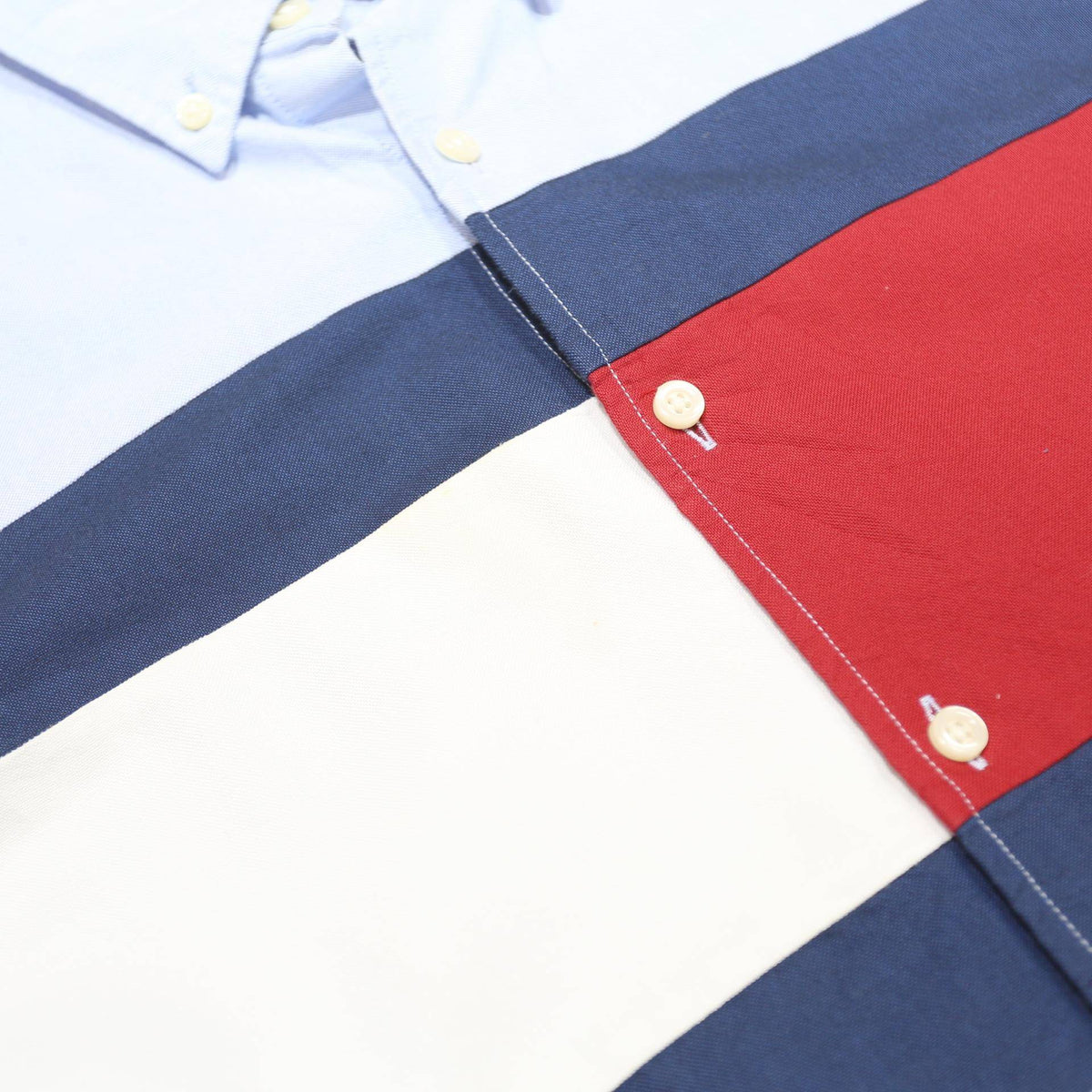 TOMMY HILFIGER Mens Blue Navy & Red Block Cotton Shirt M Button-Down Long Sleeve