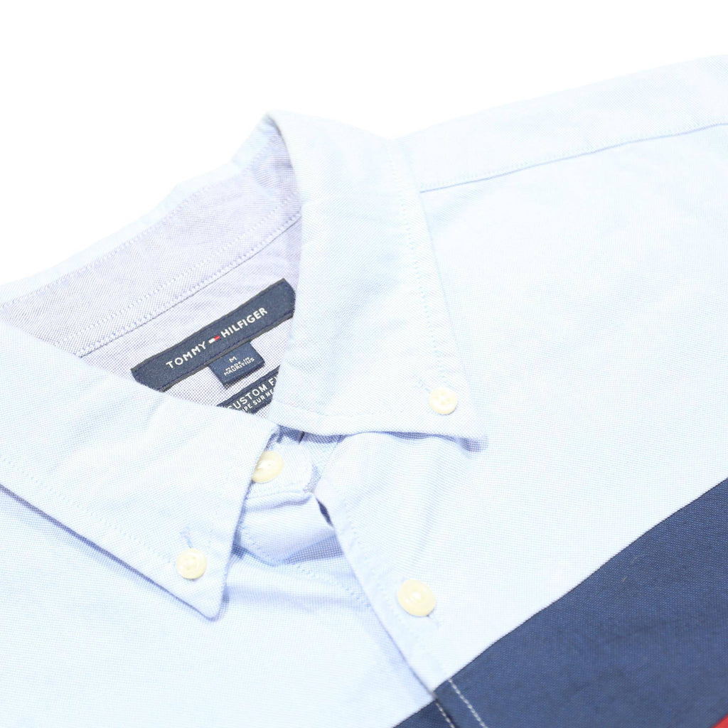TOMMY HILFIGER Mens Blue Navy & Red Block Cotton Shirt M Button-Down Long Sleeve