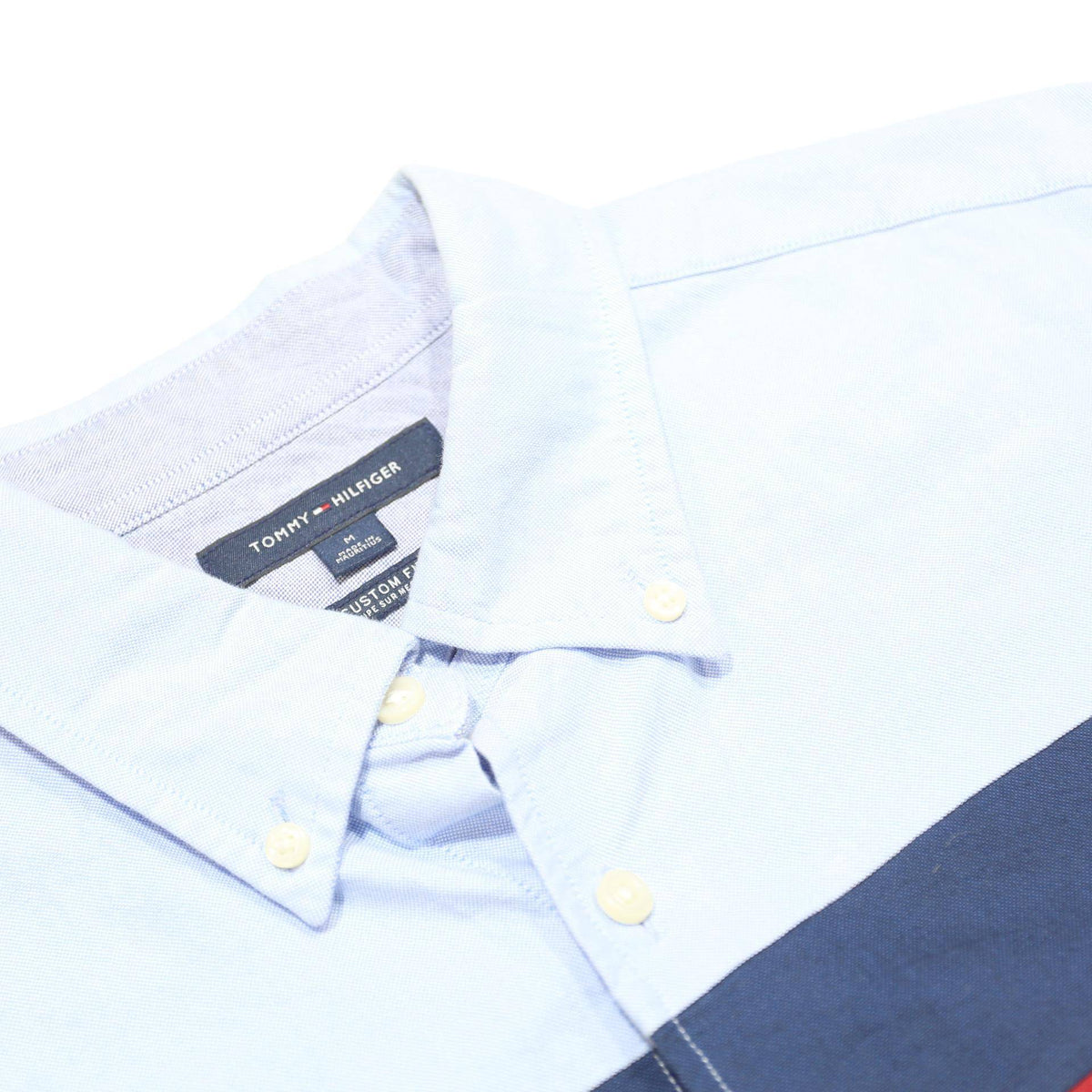 TOMMY HILFIGER Mens Blue Navy & Red Block Cotton Shirt M Button-Down Long Sleeve
