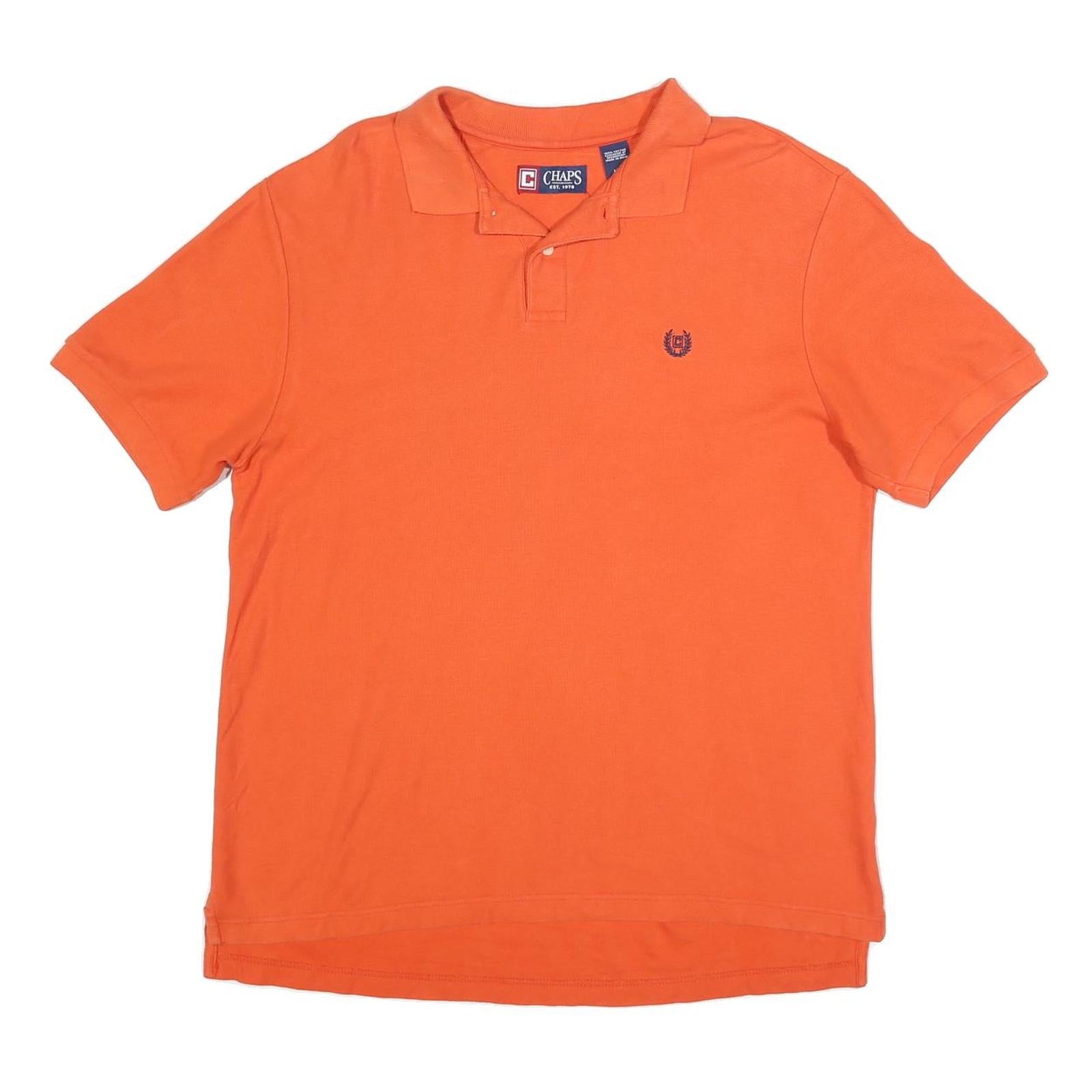 CHAPS Mens Orange Short Sleeve Plain L Polo Shirt Cotton Blend Casual