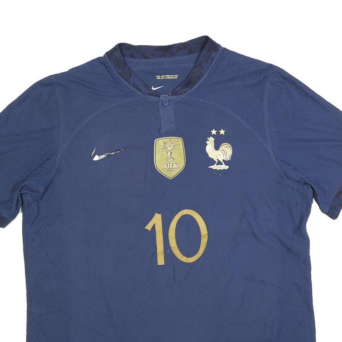 NIKE Mens Blue Football Shirt L Short Sleeve Crew Neck Yons 10 Graphic