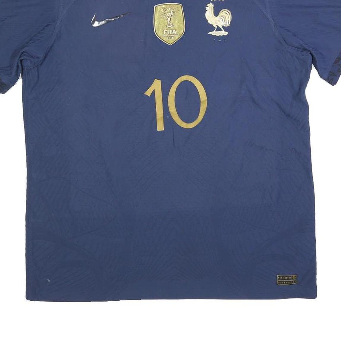 NIKE Mens Blue Football Shirt L Short Sleeve Crew Neck Yons 10 Graphic