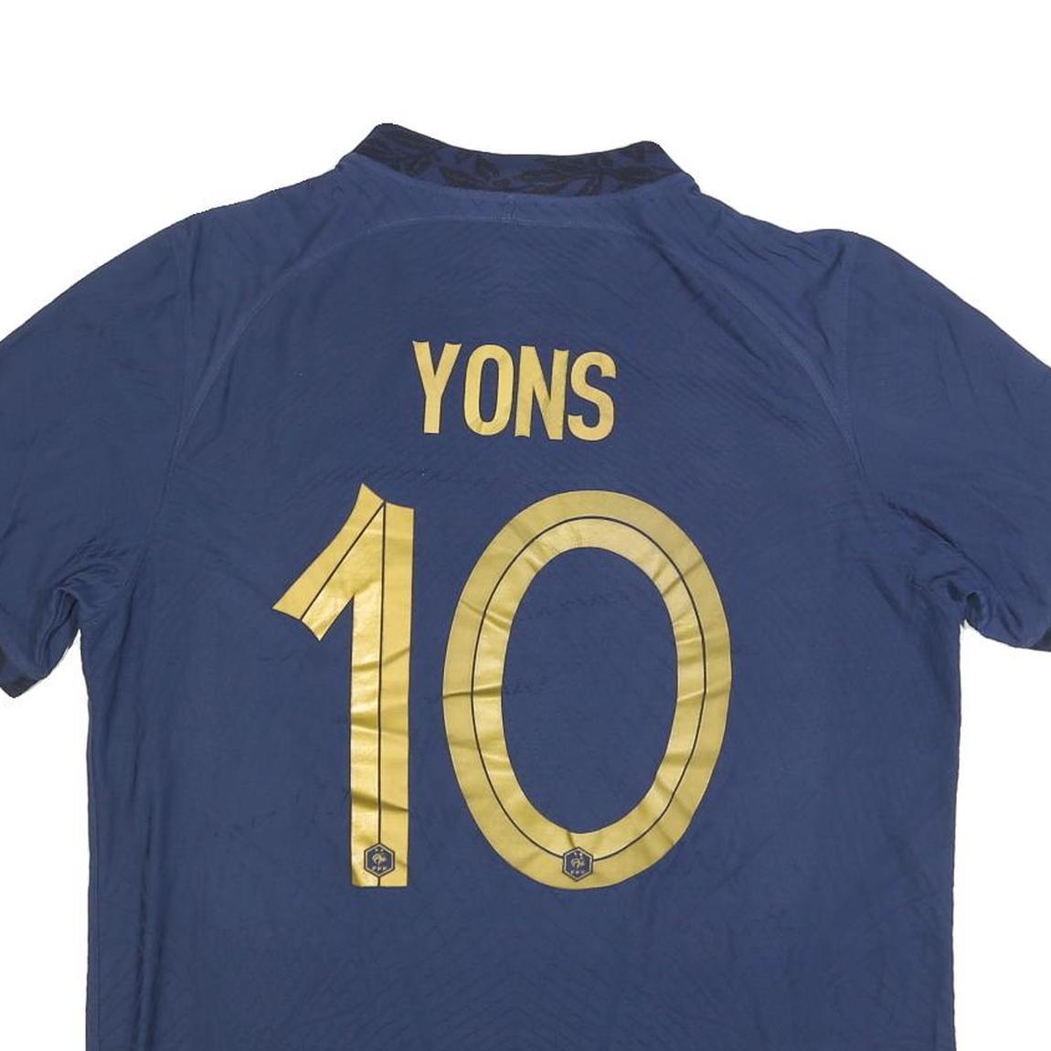 NIKE Mens Blue Football Shirt L Short Sleeve Crew Neck Yons 10 Graphic