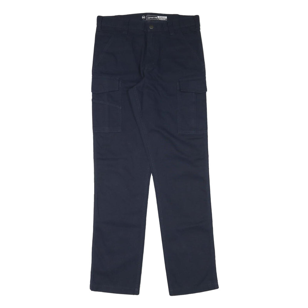 CARHARTT Mens Relaxed Navy Blue Cargo Trousers W32 L34 Cotton Blend Zip