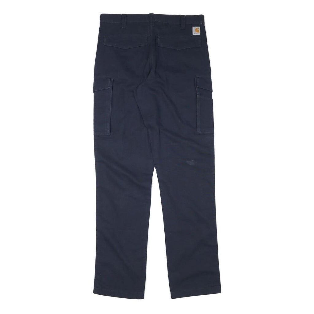 CARHARTT Mens Relaxed Navy Blue Cargo Trousers W32 L34 Cotton Blend Zip