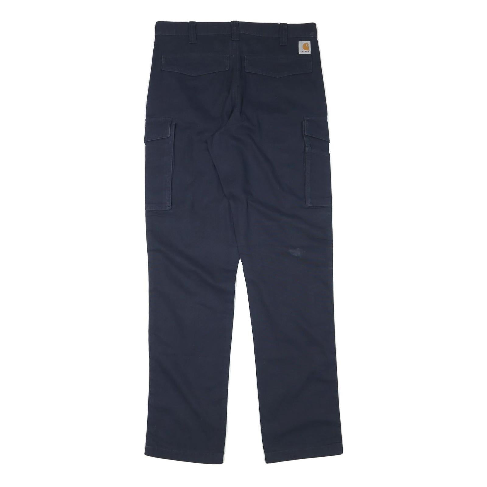 CARHARTT Mens Relaxed Navy Blue Cargo Trousers W32 L34 Cotton Blend Zip
