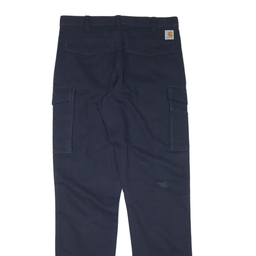 CARHARTT Mens Relaxed Navy Blue Cargo Trousers W32 L34 Cotton Blend Zip
