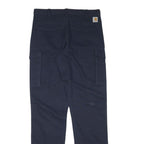 CARHARTT Mens Relaxed Navy Blue Cargo Trousers W32 L34 Cotton Blend Zip