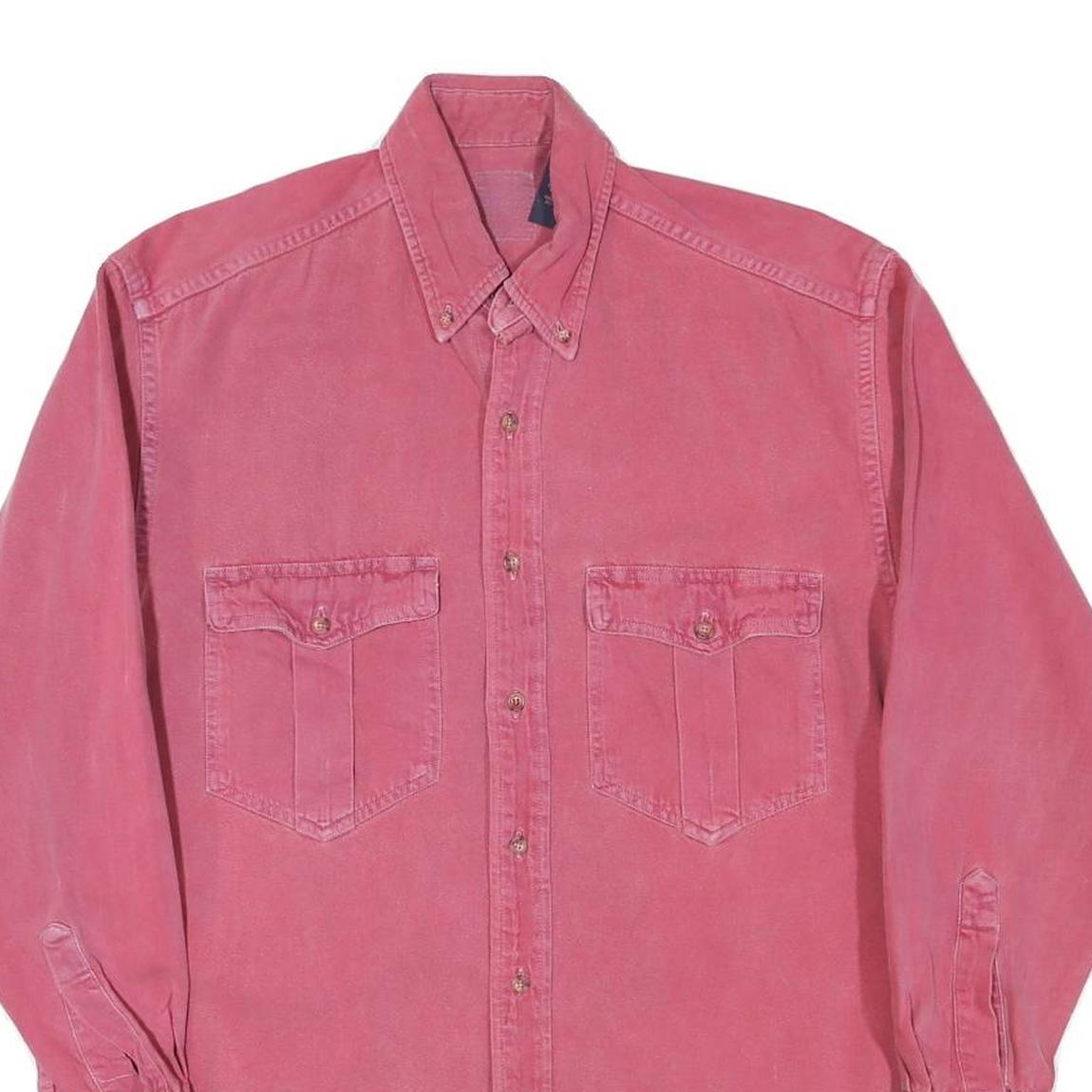 Mens Red Plain Casual Shirt S Button-Down Collar Cotton Blend Long Sleeve