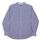 TOMMY HILFIGER Mens Blue & White Checked Shirt L Cotton Blend Long Sleeve Casual