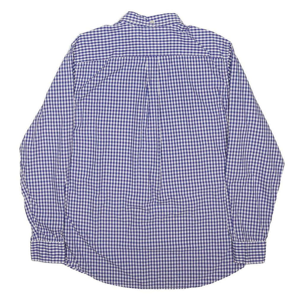 TOMMY HILFIGER Mens Blue & White Checked Shirt L Cotton Blend Long Sleeve Casual