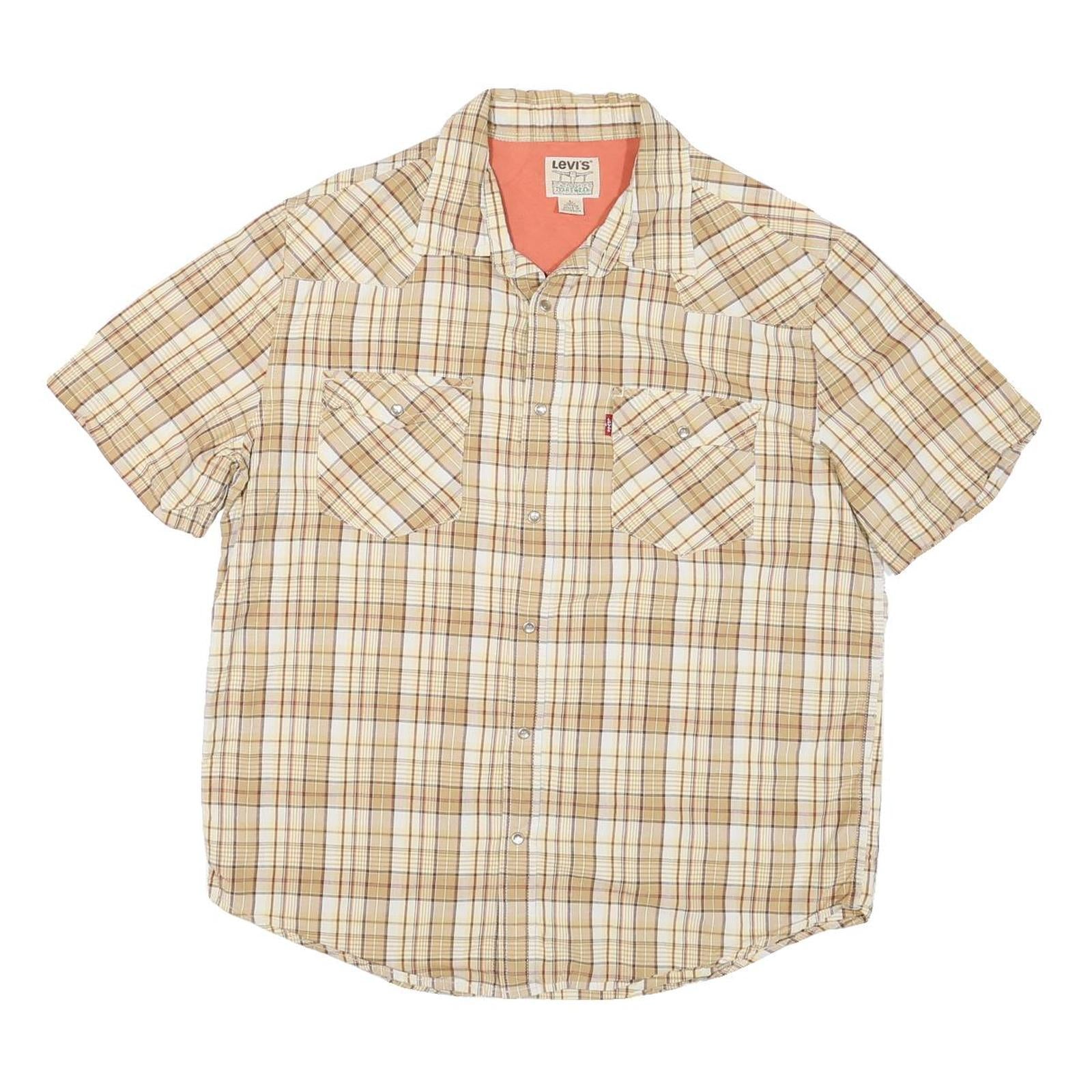 LEVI'S Mens Beige & Brown Check Shirt Cotton Blend L Casual Short Sleeve