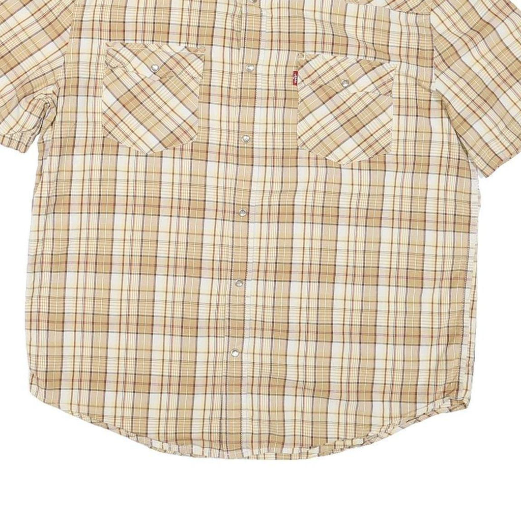 LEVI'S Mens Beige & Brown Check Shirt Cotton Blend L Casual Short Sleeve