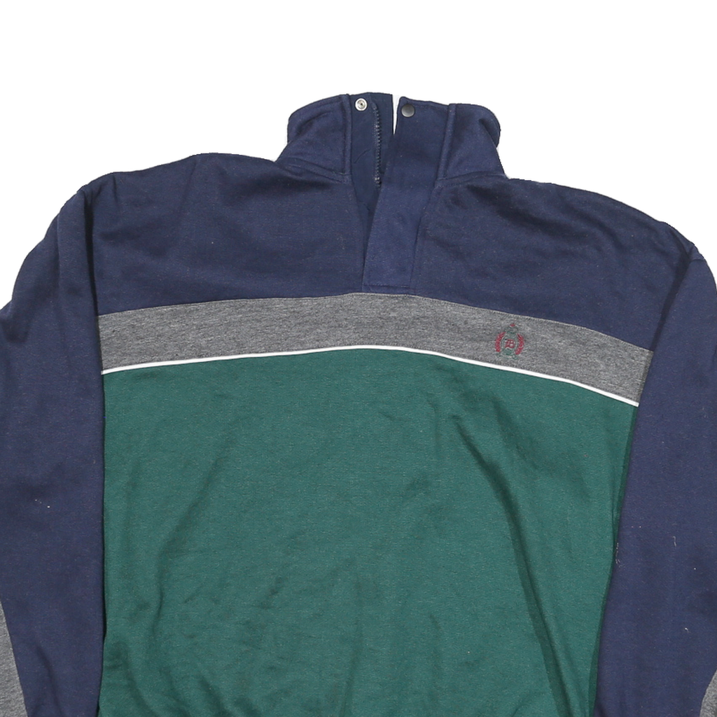 BUGLE BOY Mens Blue & Green Colourblock Pullover Sweatshirt M Cotton Blend