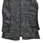 Womens Black & Grey Tweed Textured Jacket S Faux Leather Sleeves Open Front
