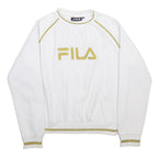 FILA Womens White & Gold Sweatshirt Crew Neck S Cotton Blend Logo Pullover