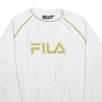 FILA Womens White & Gold Sweatshirt Crew Neck S Cotton Blend Logo Pullover