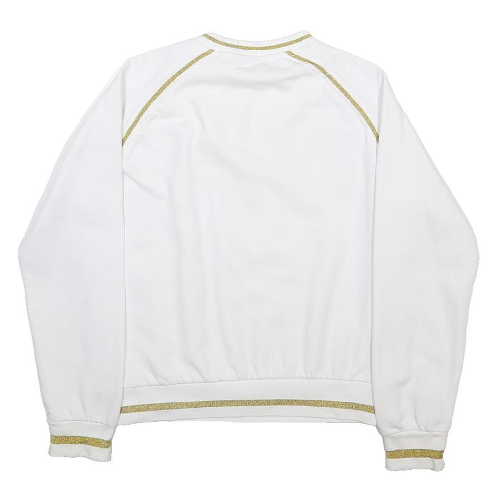 FILA Womens White & Gold Sweatshirt Crew Neck S Cotton Blend Logo Pullover