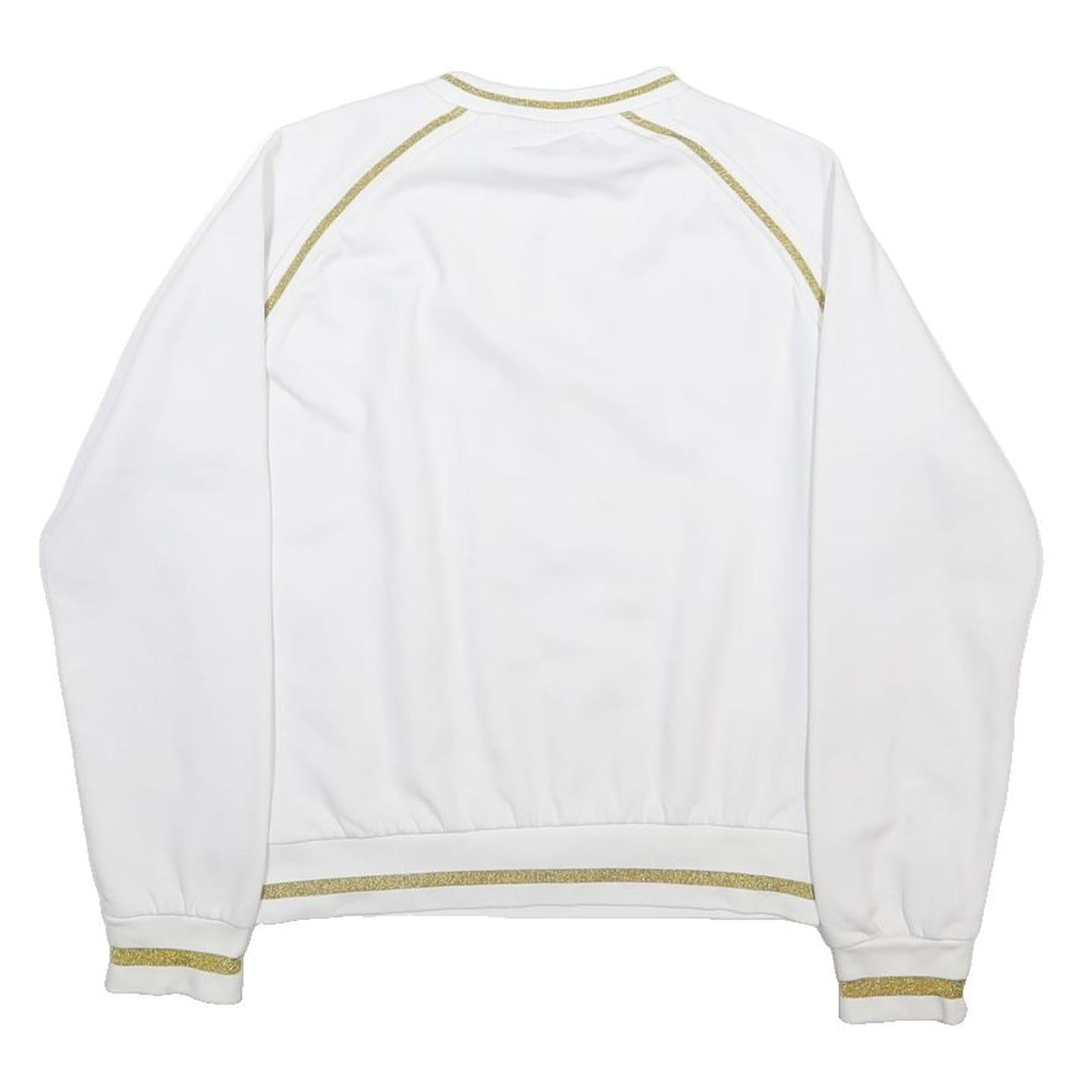 FILA Womens White & Gold Sweatshirt Crew Neck S Cotton Blend Logo Pullover