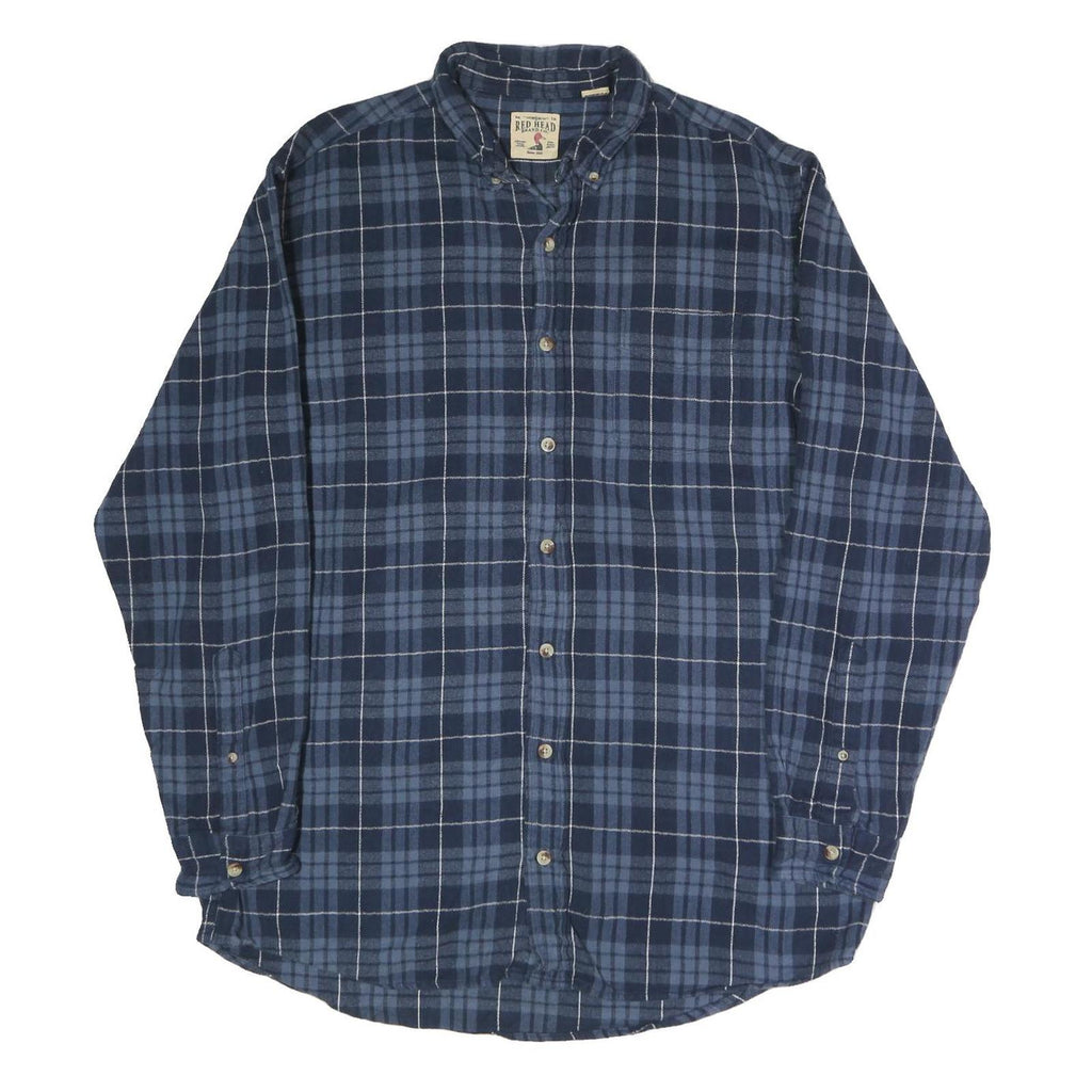 RED HEAD Mens Blue Check Shirt L Button-Down Collar Long Sleeve Casual