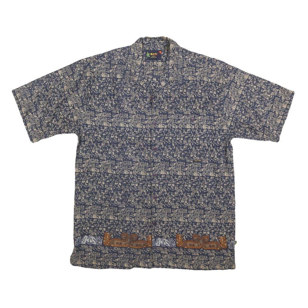 BAY CREEK Mens Blue Patterned Cotton Blend Shirt L Casual Summer Hawaiian Style